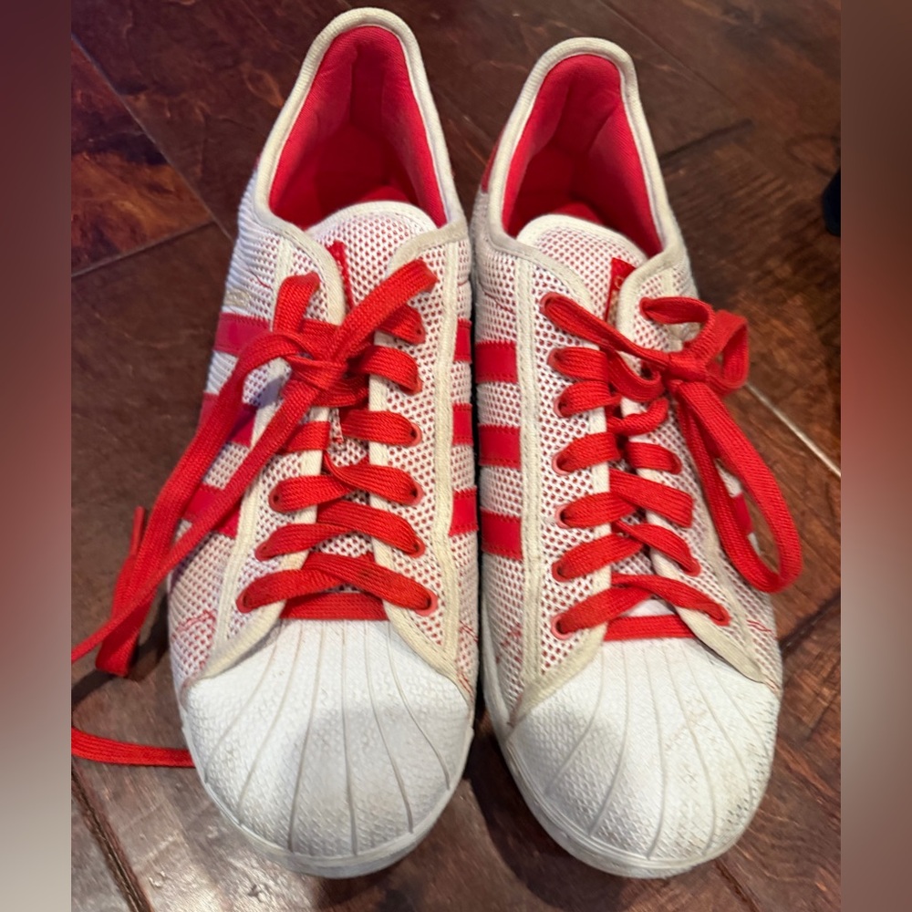 adidas White and Red Women's Mesh Lace-Up Sneakers